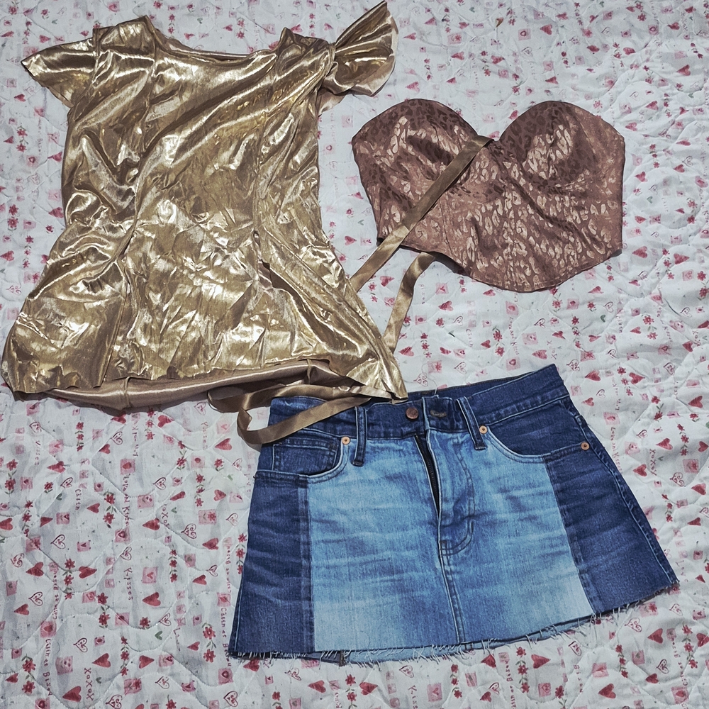 Madewell Gold and Brown Skirt Set with Denim Skirt